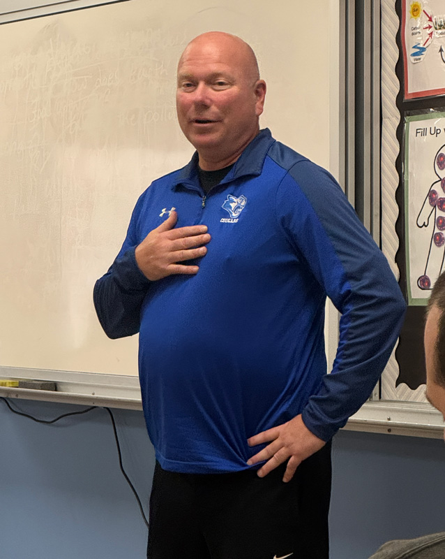 Mabel-Canton Athletic Director Lonnie Morken on behalf of the school recommends that the board approve the cooperative sports agreement with Spring Grove School for one more year. Photo by Charlene Corson Selbee