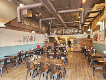 The interior space of Pedal Pushers Cafe is large, but yet warm and intimate for diners. Photo by Barb Jeffers