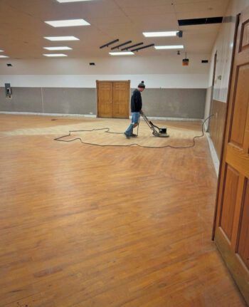 Schott’s Hardwood Floors of Chatfield, Minn., does a light buff and applies a poly finish on the rink. They helped preserve the character of the rink floor. Photo submitted