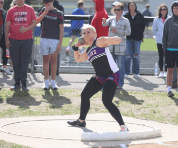 At the Sub-2 track and field meet, one of GMLOKS’ many multi event Section 1A meet qualifiers was Caisa Kolling (above), who did so in the Shot Put and Discus. Photo by Christine Vreeman