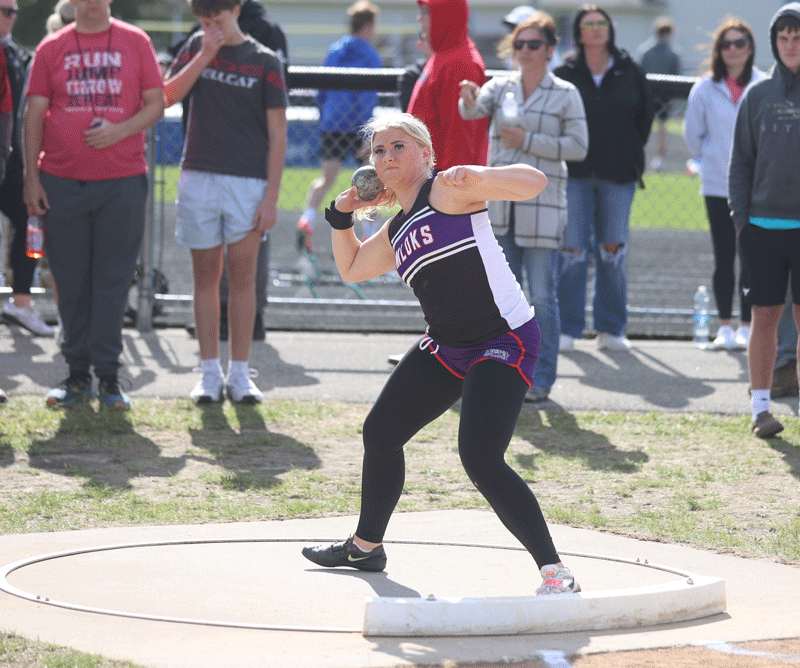 At the Sub-2 track and field meet, one of GMLOKS’ many multi event Section 1A meet qualifiers was Caisa Kolling (above), who did so in the Shot Put and Discus. Photo by Christine Vreeman