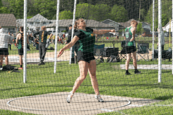 One of the headlining girls’ throwers at the Sub-1 track and field meet was RPH’s Jorja Meyer, who won the Discus and took third in the Shot Put, qualifying for the 1A Meet in both. Photo by Dawn Hauge
