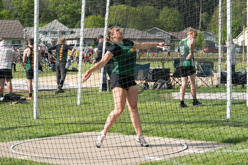 One of the headlining girls’ throwers at the Sub-1 track and field meet was RPH’s Jorja Meyer, who won the Discus and took third in the Shot Put, qualifying for the 1A Meet in both. Photo by Dawn Hauge