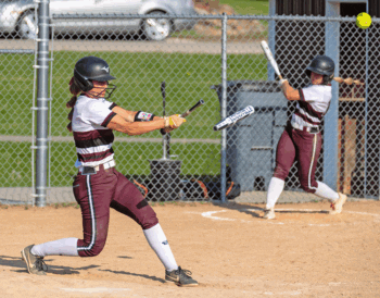 Chatfield’s Kendall Knutson performs the rare feat of snapping an aluminum bat in a game versus Kasson-Mantorville. The Gophers’ week included a 7-1 loss to St. Charles, but a 7-4 win over the KoMets and a 11-9 comeback win over Lake City, as Chatfield (16-4) earned Section 1AA’s two-seed. Photo by Leif Erickson