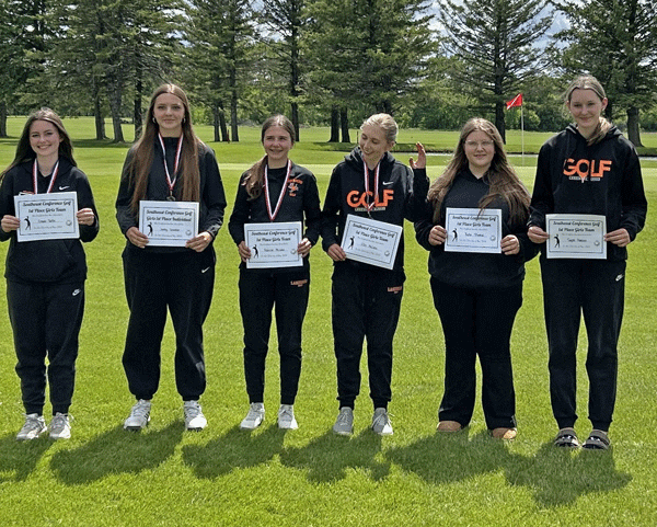 Lanesboro boys and girls golf teams (above) each won their respective SEC meets. Coached by Tim Opat and Dusty McCabe, boys team members are Jack Brogle, Holdyn Willford, Kyle Ruen, Dayton Haugen, Grant Horihan and Jack Lawston. Girls members are Grace Tufte, Jentrey Schreiber, Addison McCabe, Ellie McCabe, Bella Thomas and Taylor Hanson. Photos submitted