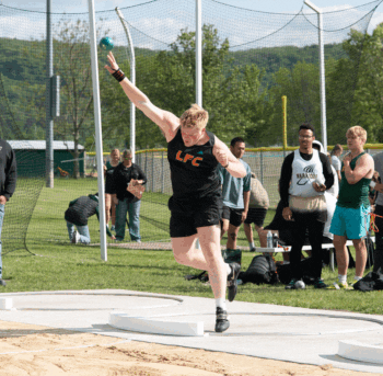 Brody Niemeyer (left) of LFCMC and Chace Drazkowski (right) of RPH took first and second place at the Sub-Section 1 track and field meet in the Shot Put while each also qualified for sections in the Discus. Both posted Section top four distances in the Shot. Photos by Dawn Hauge