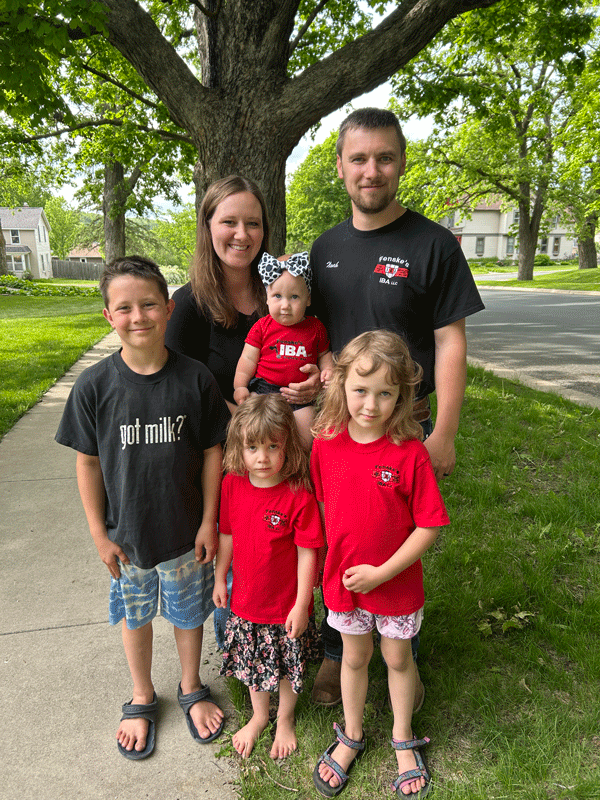 The Fenskes (Eli, 10; Emilie; Lily, 4; Josie, 6; and Noah) enjoy spending time together and all work to make Fenske’s IBA successful. Photo by Wanda Hanson