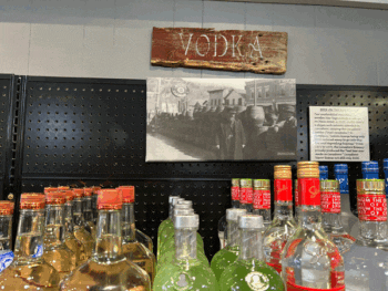 Antique pictures and information are posted around Granny’s Liquor to share the history of the building and alcohol in Lanesboro.