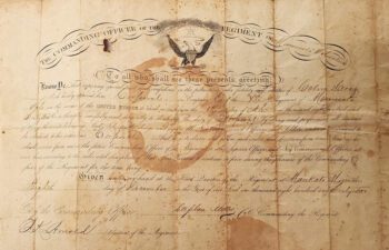 While serving in the Dakota Conflict in 1862, Calvin was promoted to the rank of corporal. This is his promotion paper that came to the museum in 2023. Photo submitted