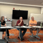 The Lanesboro School Board listens to Superintendent Schultz’s report on the daycare; from left to right: Steve Storhoff, Sarah Peterson, Chair Steve Snyder, Mark Holmen, Kevin Horihan and Lucas Bergo. Photo by Wanda Hanson