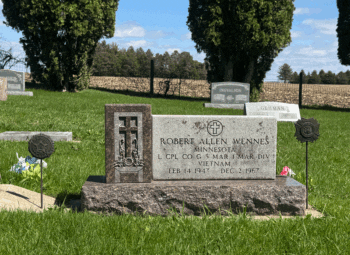 The final resting place of Robert A. Wennes, Highland Lutheran Church cemetery. Photo by Charlene Corson Selbee