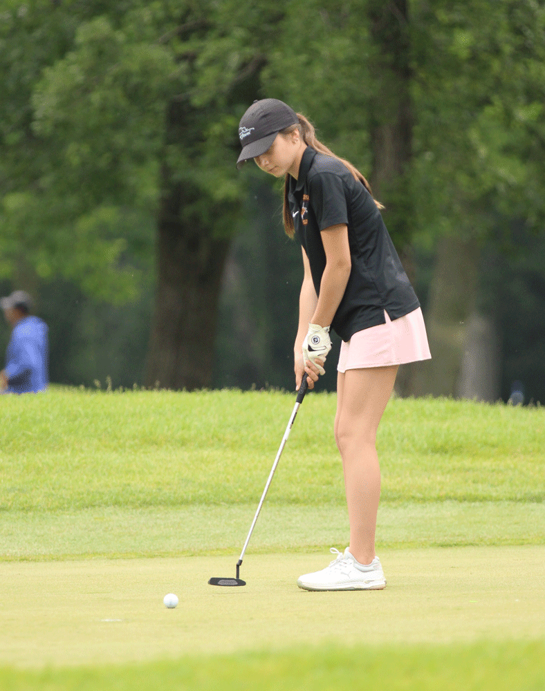 Lanesboro 8th grader Addison McCabe sends a putt toward the hole Day 2 of the state Class A golf tourney. McCabe was impressively in fifth place after 18 holes, though she fell back on Day 2. The youngster still was the second highest girl her age, as she took 26th place overall. Photo by Paul Trende