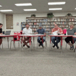 The Houston School Board from left to right: Student Representative Grayden Beckman, Superintendent Mary Morem, Chair Josh Norlien, Steve Walters, Mimi Carlson, Lisa Schultz and Nickki Johnson. Arlin Peterson and Mark Swenson were absent. Photo by Wanda Hanson