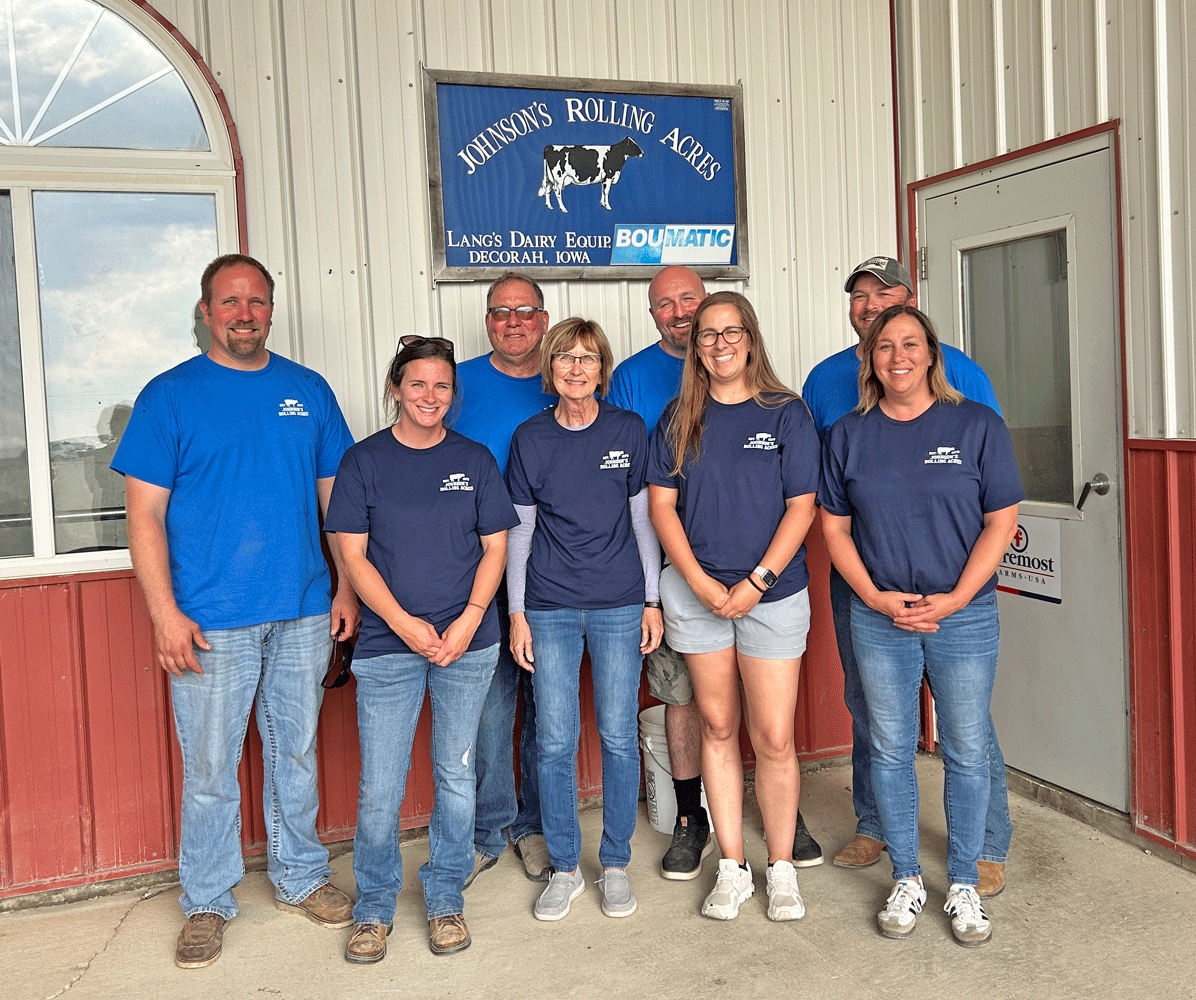 Johnson’s Rolling Acres’s owners and their wives, left to right: Zac and Serena, Richard and Pam, Lee and Meredith, and Trinity and Emily. Photo by Wanda Hanson