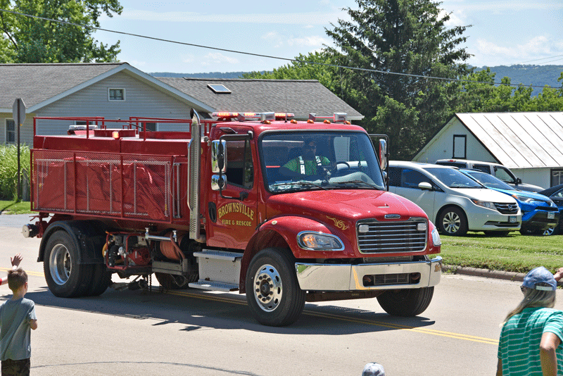 Brownsville Day parade entry promoting the town’s Fire Rescue. Photo by Charlene Corson Selbee