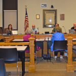 Houston County Historical Society representatives-President Shirley Johnson, Vice president Deb Wray, and Board member Janene Hosch-presented the organization’s annual report to the Houston County Board of Commissioners during their regular meeting on Tuesday, July 22. Photo by Charlene Corson Selbee