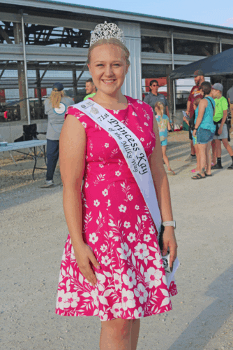 Rachel Visser, the 71st Princess Kay of the Milky Way was on hand at Olmsted County Breakfast on the Farm and handed out stickers while visiting with other attendees. Photo by Barb Jeffers