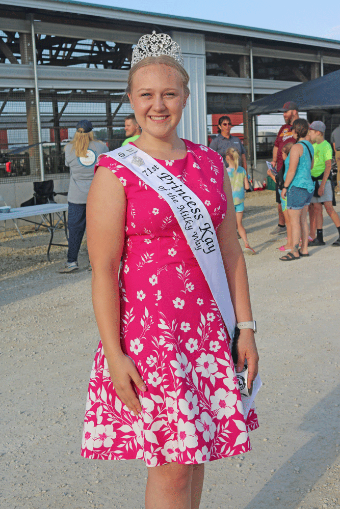 Rachel Visser, the 71st Princess Kay of the Milky Way was on hand at Olmsted County Breakfast on the Farm and handed out stickers while visiting with other attendees. Photo by Barb Jeffers