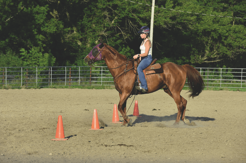 Horse and rider successfully navigate orange cones without knocking any down. Photo by Charlene Corson Selbee