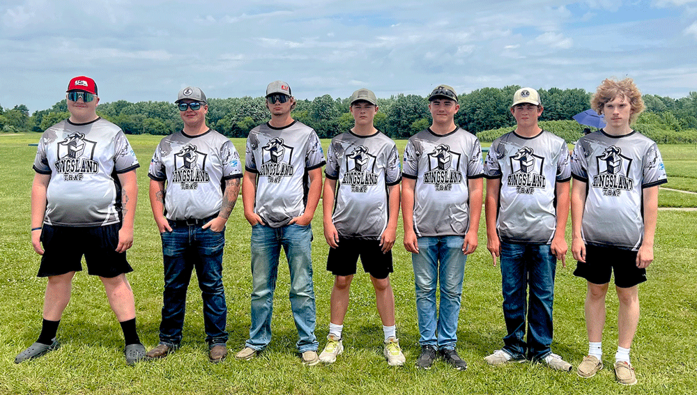 Kingsland trap team qualifying for the national championships are from left: Orrin Sovers, alternate Tristen Aarsvold, alternate Blake Oeltjen, Bryce Oeltjen, Kellan Slifka, Daniel Lund and Cameron Miner. Photo submitted