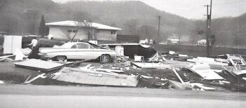 Only rubble remained after the A&W root beer stand was visited by a tornado. Photo courtesy of the Houston Area Museum