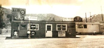 The A&W root beer stand in Houston and the trailer behind where the owners lived before both were destroyed by a tornado. Photo submitted