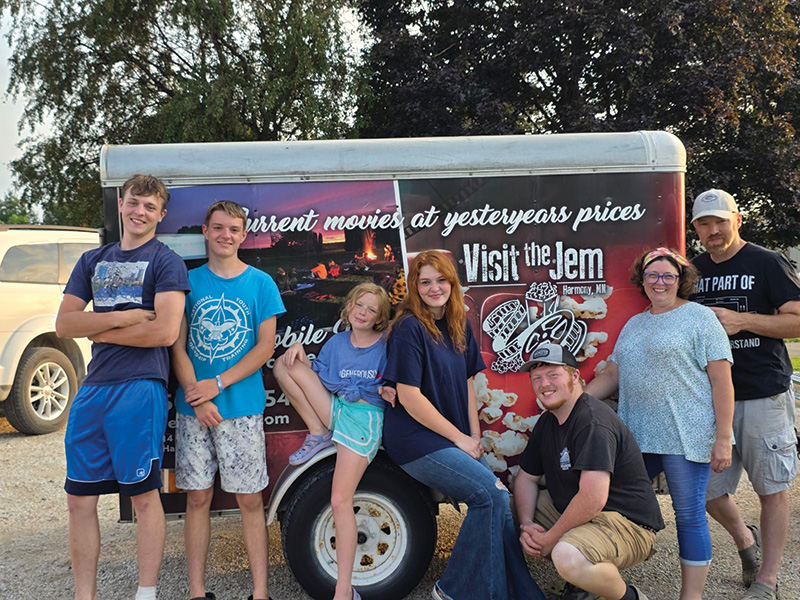 The JEM Movie Theatre, owned by Dana and Amber Coaty, has been a successful independently-owned theater for the past couple decades.  The Coaty family: Bowen, Phoenix, Alora, Alayna, Dale, and their parents Amber and Dana. Their children have been involved in the movie theater business since 2017 when Amber and Dana assumed ownership.Photo submitted