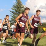 Chatfield runners Maddex Lanning (near) and Ben Peeters (far) compete at the Stewartville Bill Glomski cross country meet. The duo were two of four Gopher guys in the top 35, as Chatfield took a respectable fourth (of 16 complete teams) at the event. Photo by Christine Vreeman