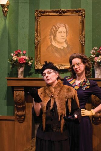 On the left Adrienne Sweeney as Charlotte in “The Angel Next Door.” Center photo is Stela Burdt as Liz in “Women in Jeopardy. On the right, Adrienne Sweeney and Stela Burdt perform in “Harvey” together at the Commonweal Theatre in 2008. Photos submitted