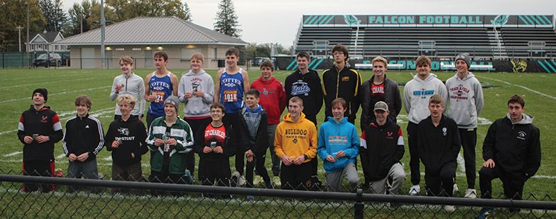 The Three Rivers boys cross-country All-Conference team (top 21 finishers). Included are (left to right) LARPH’s Isaac Rasmussen (back row #3), Grayson Speltz (back #5), Brennan Kunst (back #6), Aaron Ploetz (back #7), Trey Hegland (back #9), Will Jewison (back #10), and Hunter Rislov (front row #3), LFC’s Andy Brown (front #8) and Chatfield’s Ben Peeters (front #11). Photo by Paul Trende