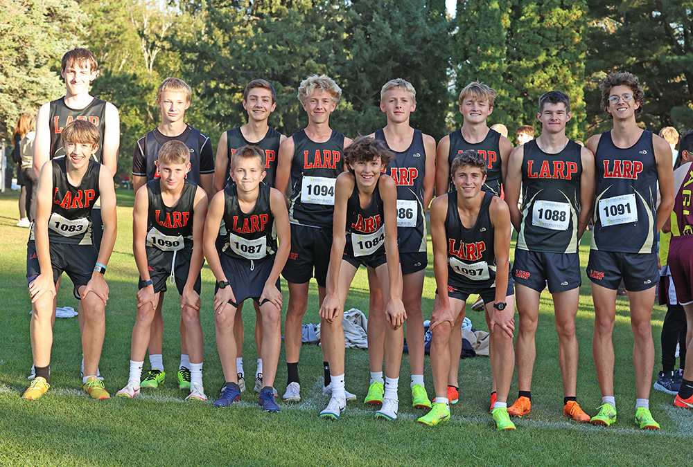 LARPH boys cross country, ranked #3 in state, took first at the PEM Jodi Rahman meet, topping rival #2 Cotter/Hope Lutheran 32-33. All told, seven LARPH runners and five Ramblers were in the top 15. Photo by Christine Vreeman