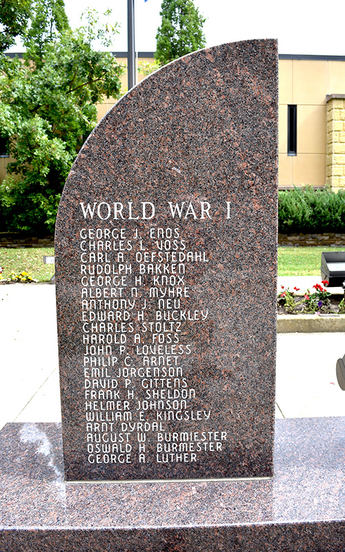 This monument at the Houston County Courthouse commemorates those soldiers whose lives were lost during World War I. There are 14 additional names on the other side of the monument.Photo by Lee Epps