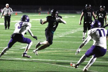 Fillmore Central freshman Grant Daniels nears the end zone for a touchdown late in the Falcons state quarterfinal loss to Murray County Central, 29-26. Photo by Paul Trende
