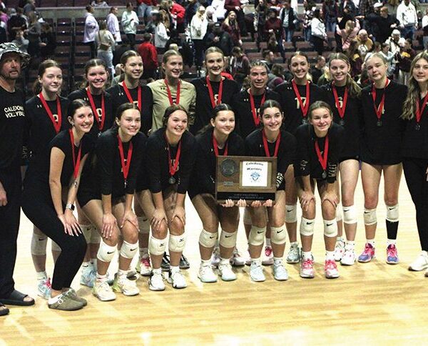 Caledonia volleyball saw its season end in the 1AA title match to Chatfield via 3-1 loss (17-25, 22-25, 25-18, 20-25). The Warriors, the TRC champions, also finish as 1AA runner-up with a 26-6 record. They have just two seniors. Photo by Paul Trende