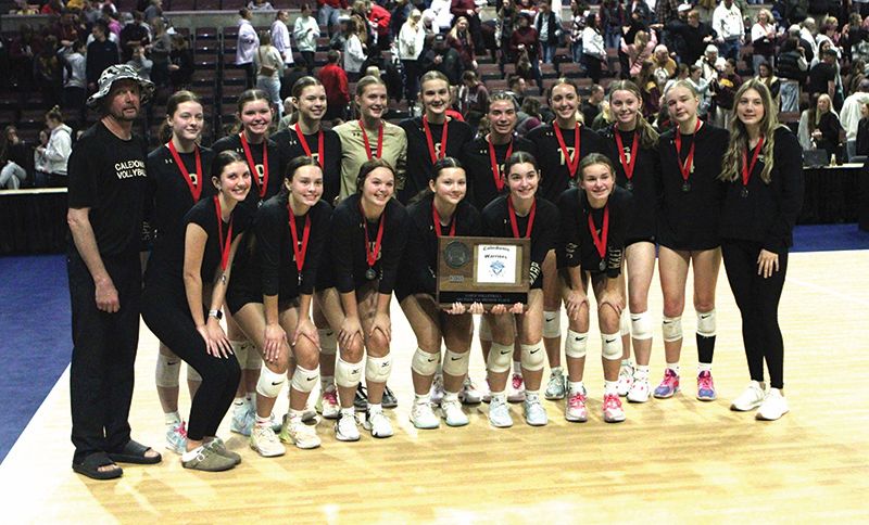 Caledonia volleyball saw its season end in the 1AA title match to Chatfield via 3-1 loss (17-25, 22-25, 25-18, 20-25). The Warriors, the TRC champions, also finish as 1AA runner-up with a 26-6 record. They have just two seniors. Photo by Paul Trende
