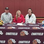 Chatfield’s Hannah Tweten recently signed a letter of intent to play college beach volleyball at Florida Southern College. She is pictured with dad Brent Tweten and Coach Kristi Rindels. Photo submitted