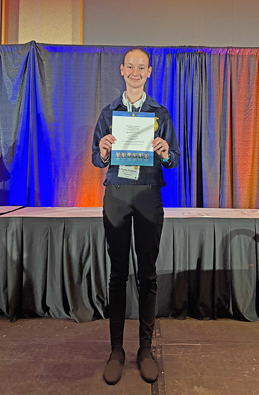 Charity Kingsley at the FFA National Convention after being named the National Champion in Vet Sciences.