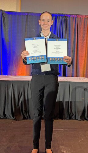 Grace Kingsley after being awarded 2nd place in Vet Sciences at the FFA National Convention. Photos by Kayla Koch