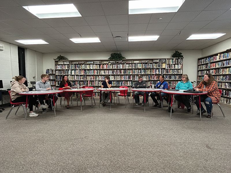 The Houston School Board from left to right: Student Representatives Claire Reay and Grayden Beckman, Supt. Mary Morem, Chair Josh Norlien, Arlin Peterson, Steve Walters, Lisa Schultz and Nickki Johnson. Photo by Wanda Hanson