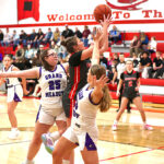 The girls basketball season got started including Grand Meadow playing at Houston. Above, Hurricane senior Jorja Meyer tries to score past Larks Cloey Breitbarth (#25) and Naomi Warmka (#23) in a Houston’s 68-42 win. Photo by Craig Johnson