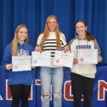 Mabel-Canton announced its volleyball awards. Individual team award winners are (L to R) Gwen Rein (Hardest Worker), Kinley Soiney (Hardest Worker, Most Valuable Player), and Tylar Wenthold (Team Player). Photo by Heather Kleiboer
