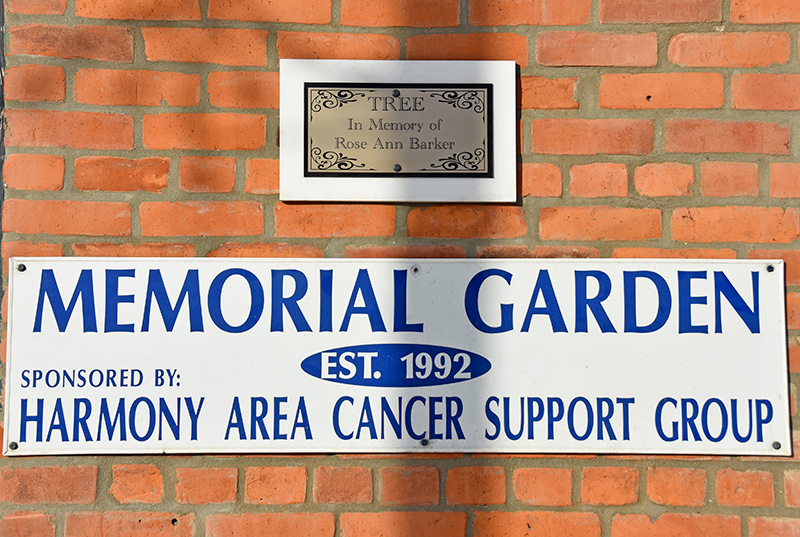 The Memorial Garden sponsored by the Harmony Area Cancer Support Group was established in 1992. Photo by Charlene Corson Selbee