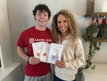 Mason and Nicole with their three published books, “The Ice Skating Adventure,” “The Shopping Adventure” and “The Paddling Adventure.” Photo submitted