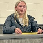 Student School Board Representative Alexa Smith gives her board report and the December 2025 Rushford-Peterson School Board meeting. Photo by Wanda Hanson