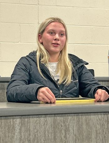 Student School Board Representative Alexa Smith gives her board report and the December 2025 Rushford-Peterson School Board meeting. Photo by Wanda Hanson