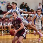 Chatfield’s Brooks Lea looks to elude Cotter/Hope Lutheran’s Lewis Shira in the teams’ notable TRC matchup. The Gophers beat the TRC-East leading Ramblers 67-57 and Albert Lea 77-57 to run their win streak to six. Photo by Leif Erickson
