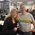 Alpha News Reporter Liz Collin stands next to Bill Fishbaugher, of Canton, at a special event hosted by the Fillmore and Houston County GOP groups at the Mabel Community Center, giving Gubernatorial Republican candidates an opportunity to present their plans for leading the State of Minnesota if they get elected. Photo submitted