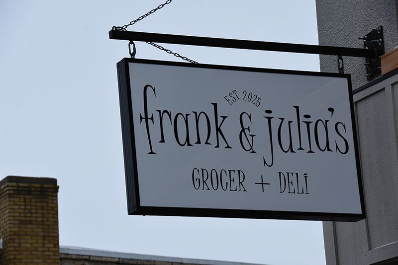 A new blade sign hangs outside Frank & Julia’s in downtown Caledonia. Photo by Charlene Corson Selbee