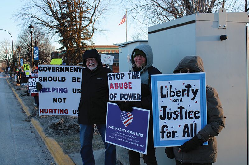 Every DFL protestor present showed the opinions along Highway 52 with decorative signs at the only stoplight in Fillmore County, garnering honks from vehicles passing by the Chatfield park. Photo by Jason Sethre