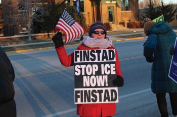 Lanesboro resident Adrienne Sweeney shared a number of concerns while standing out in the coldwith fellow supporters. Photo by Jason Sethre